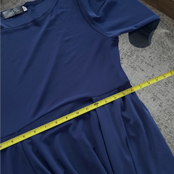Sympli Swag Drape Midi new Navy Blue 3/4 Sleeves Asymmetrical Casual Dress Sz 10 - Picture 15 of 16